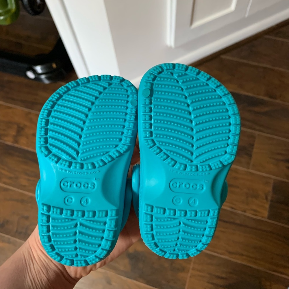 Size 4 Neon Blue Baby Crocs
